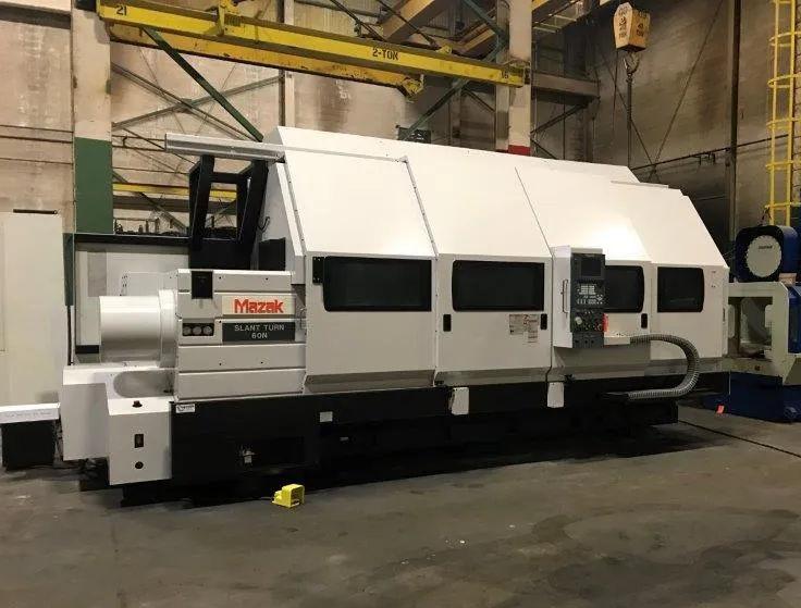 Mazak slant turn 60nx 300u cnc lathe mazatrol pc fusion 640t 36 swing 122 centers 10 bore 15 position turret 60 hp 25 118 travels tailstock coolant chuck options available (2000)
